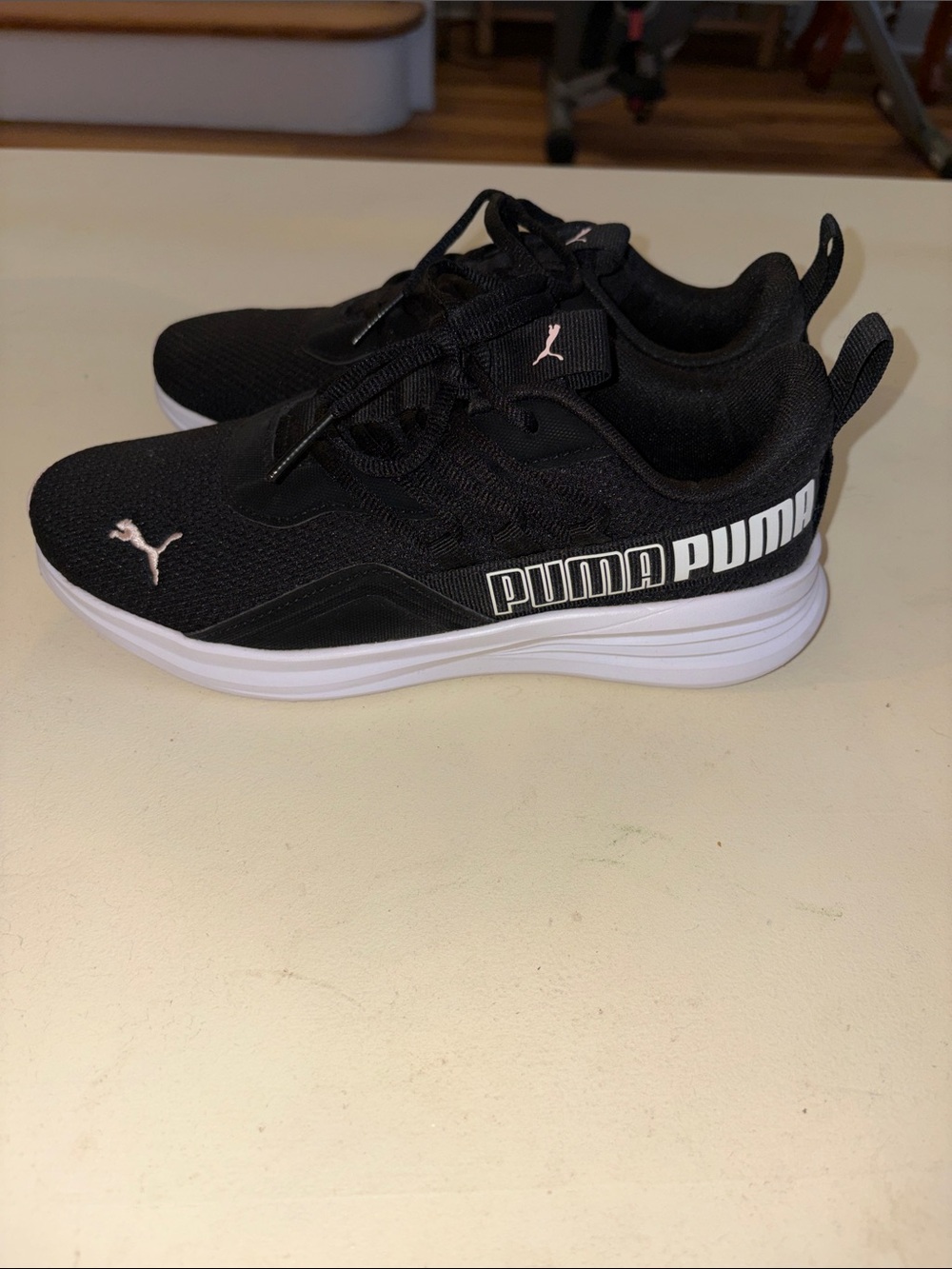 Puma Kids Black and Light Pink Knit Sneakers